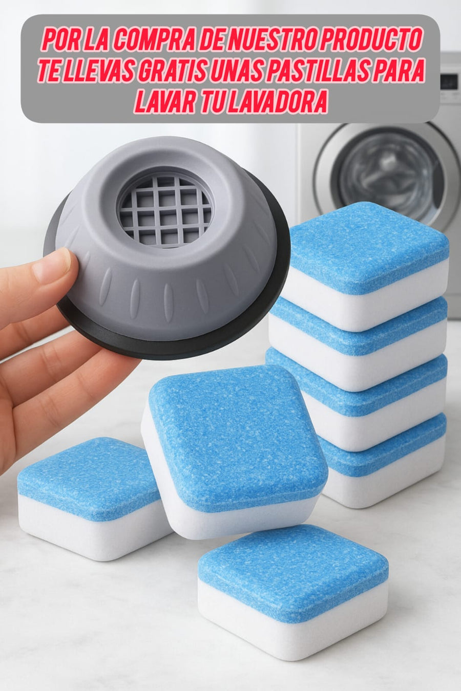 Almohadillas Antivibración Para Lavadoras + Pastilla limpia Lavadora